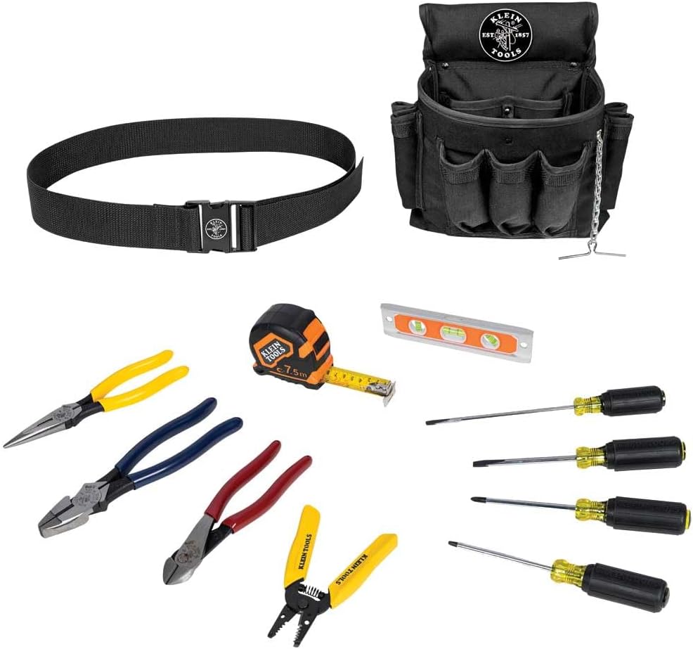 Klein Tools 92003 Hand Tools Kit with Pliers, Screwdrivers, 18-Pocket Nylon Pouch, and More Jobsite Tools, 12-Piece