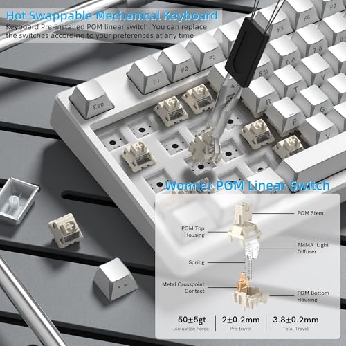 Image of Womier 75% Wireless Mechanical Keyboard with Color Multimedia Screen | PC Gaming Keyboard, 3-Modes Hot Swappable Shine Through Manga Keyboard w /Wrist Rest, Gasket RGB Custom for Mac /Win (SK80 PRO)