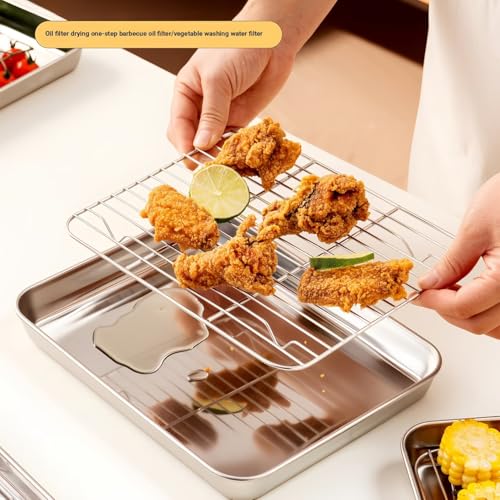 Image of Crega Baking Oven Tray with Wire Rack, Stainless Steel Baking Oven Sheet Tray, Bacon Pan and Cooling Rack for Cooking Roasting Cookie, Dishwasher Safe & Easy to Clean