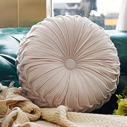 Boyigog Outdoor Kissen, Runde Kürbis Kissen, 38 cm Samt Plissen Werfen Innenräume Deko Kissen, Balance Yoga Kissen, Geeignet Für Sofa Betten Nackenkissen, Auto Sleep Pillow, Kopfkissen - Beige Cover