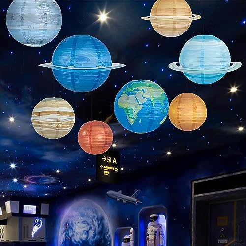Image of 8 PCS Planet Paper Lanterns Outer Space Party Decorations Solar System Planets Hanging Lantern for Kids Space Theme Party Birthday Room Classroom Decorations