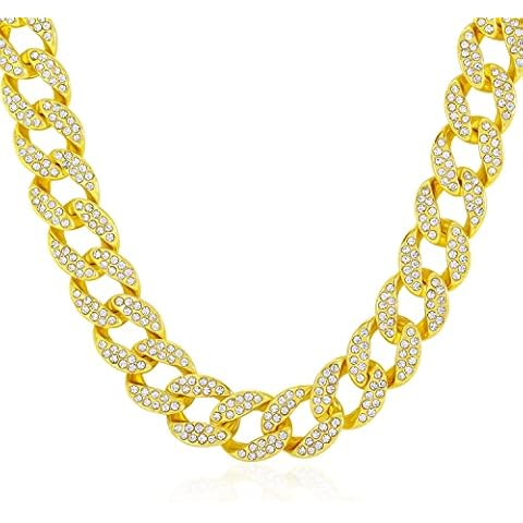 MOFEIJEWEL 15mm Mens Cuban Link Chain bling Miami Cuban Necklace Choker CZ Diamond Chain for Men Iced Out Hip Hop Jewelry (20inch Gold) Cover