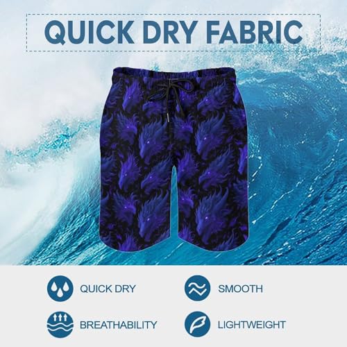 Purple Dark Dragons Print Mens Swim Trunks, Quick Dry Swim Shorts with Mesh Lining Swimwear Bathing Suits3