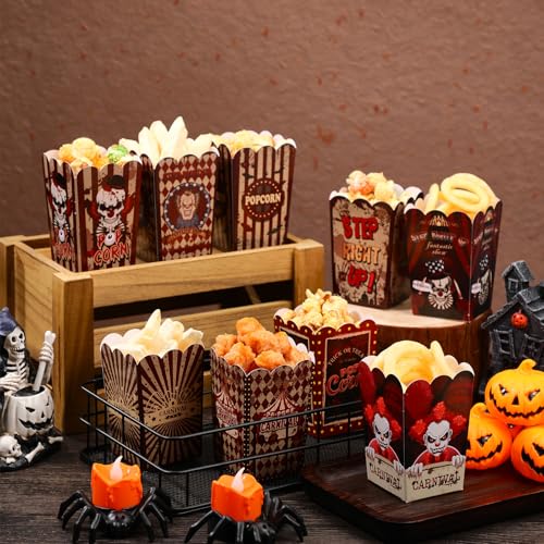 Image of Weekgrat 90 Pcs 9 Styles Halloween Creepy Popcorn Boxes Cardboard Popcorn Bags Snack Boxes Spooky Treat Bags for Candy Biscuits Party Favors
