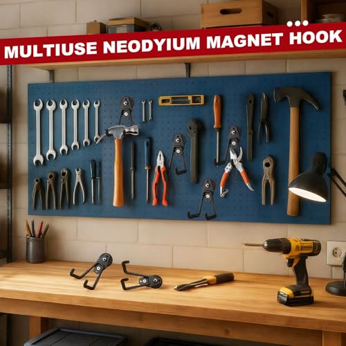 Image of Landhoow 30 Pcs Large Magnetic Hooks Heavy Duty Garage Magnet Hooks Strong Storage Utility Magnetic Hangers with Anti Slip Rubber Coating for Indoor and Outdoor Hanging (Black)