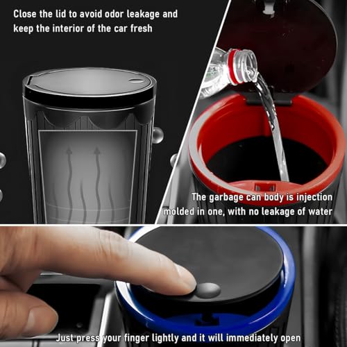 Image of Car Cup Holder Trash Can with Lid, Mini Waterproof Plastic Auto Door Pocket Cup Holder Dustbin, Leakproof Portable Round Cup Holder Trash Storage Organizer, Car Accessories (Black)
