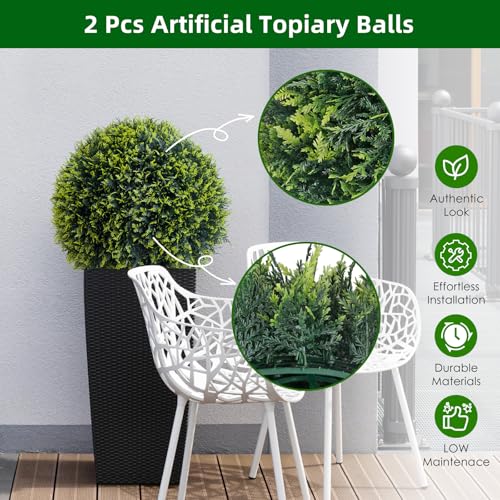 Topiary Ball 2 Pcs, Artificial Cedar Topiary Balls Garden Spheres Decorative Balls for Outdoor Patio Garden and Indoor, Wedding Decoration, 21.5 Inch