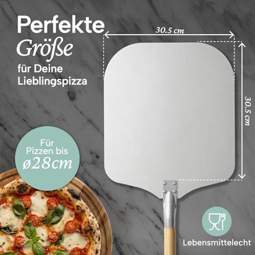 Blumtal Pizzaschieber 30,5x30,5 cm Fläche + abnehmbarer Holzgriff 24,5 cm - Pizzaschaufel ultra robust - Pizza Wender/Brotschieber - Zubehör Pizza Schaufel mit Aufhängehook - Pizzaschieber Holz 3