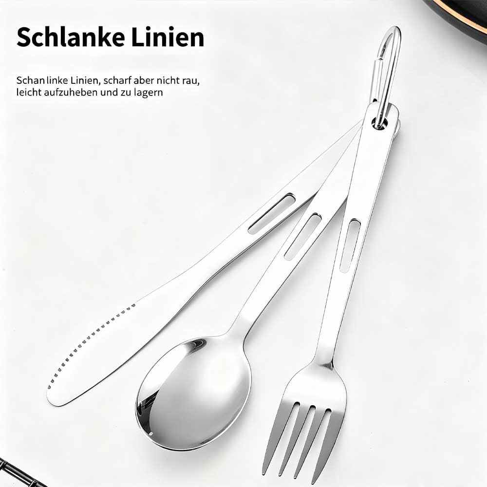 48-teiliges Camping Besteckset für 16 Personen, 3-teilig pro Person mit Karabiner, Edelstahl, spülmaschinengeeignet Silber