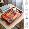 Swadeshi Blessings Handcrafted & Hand-Painted Embossed Wooden Serving Trays Set of 3- for Kitchen/Table & Home Decor/Dinning/Gifts/Restaurants/Living Room/Coffee Table (AntiqueRed)