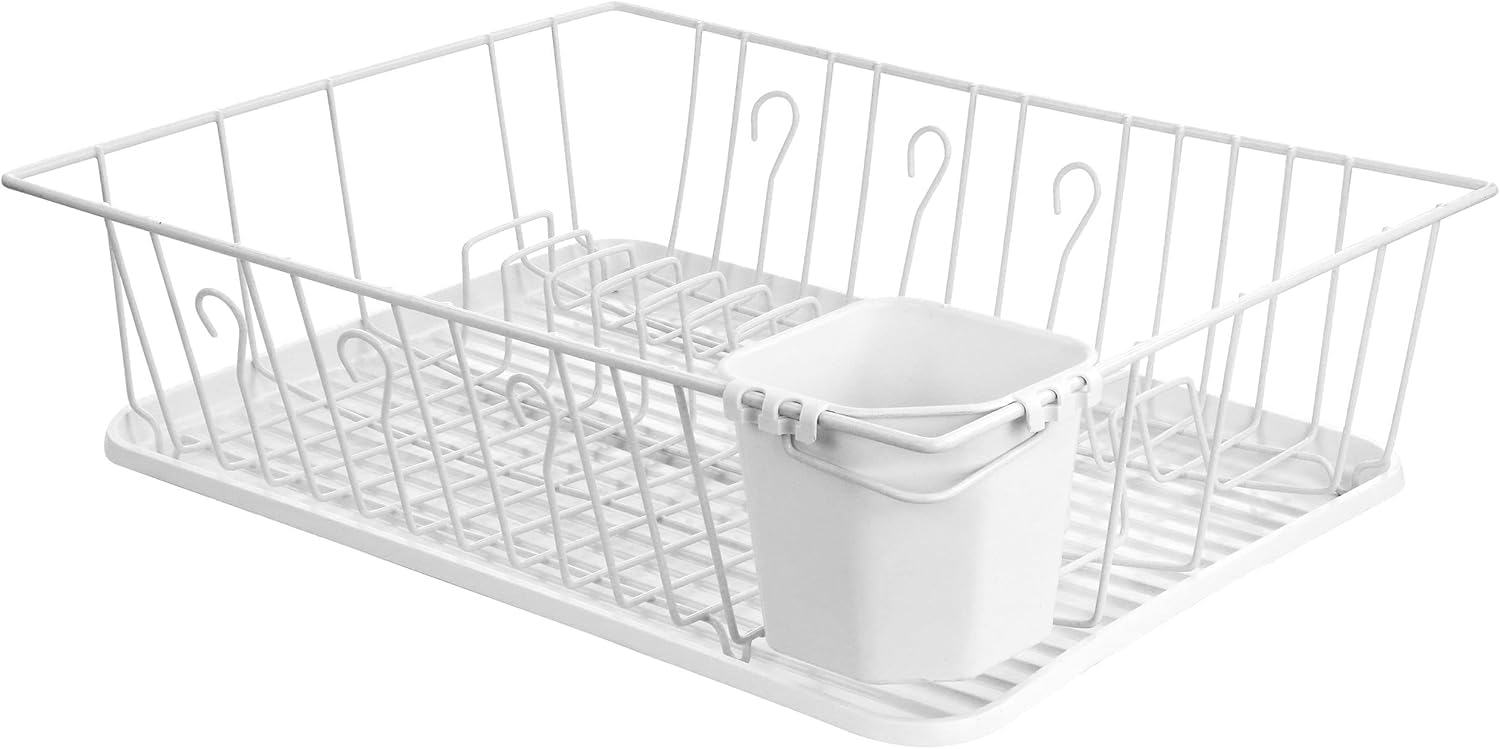 White Iron Wire 17.5-inch Single-level Dish Rack