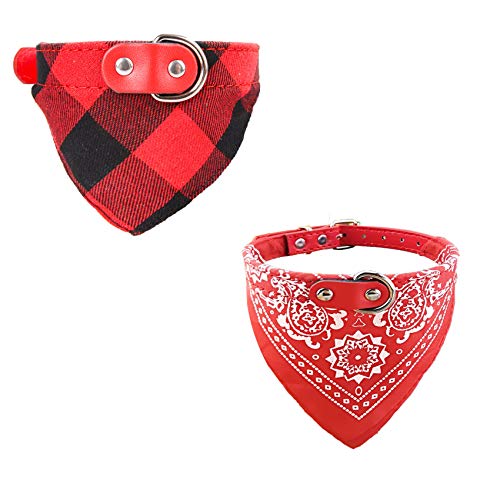 Newtensina 2 pièces Plaid Bandana pour Chien Mignon Chiot Neckerchief Ajustable Chiot Collier Écharpe pour Chiens - Rouge - M Cover