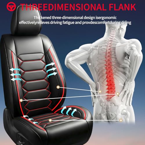 Image of Fit Sierra Car Seat Covers (Only Front 2 Seats) Compatible with GMC Sierra 1500 /2500 /3500 2000-2026-Full Coverage Breathable Leather, Airbag Compatible, Waterproof & All-Weather, Black+Red