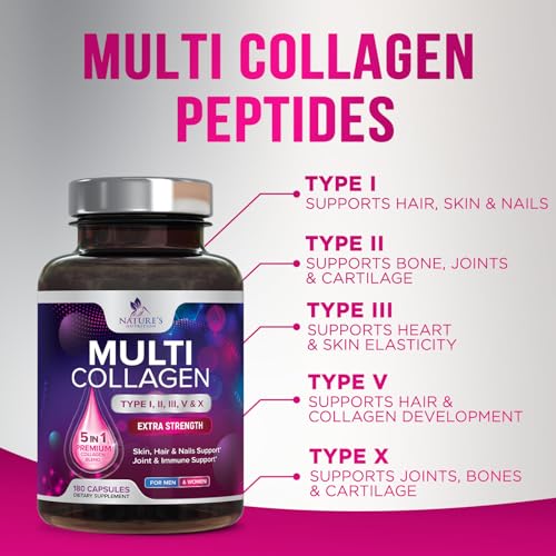 Collagen Peptides for Women & Men, Type I, II, III, V, X Hydrolyzed Collagen Pills, Grass Fed Non-GMO Multi Collagen Peptides Supplements, Hair, Skin, Nail, Bones, Joint Health Support - 180 Capsules - Image 4