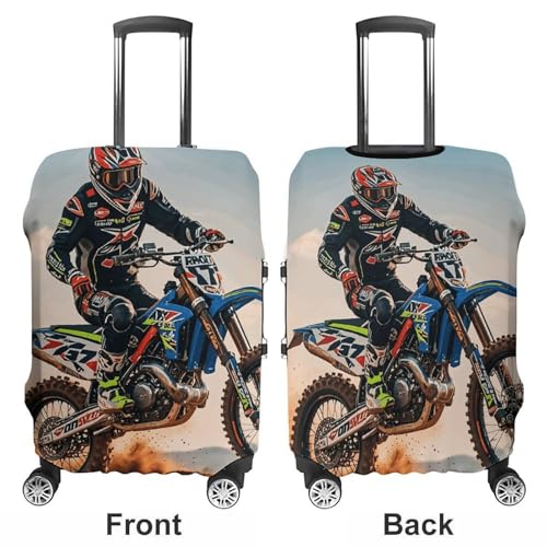 Sport Motorcycle Motocross Racing Theme Elastic Luggage Cover Suitcase Protector for 19-32 Inch Suitcases | Universal Stretchable Travel Bag Cover | Anti-Scratch, Washable with Zipper Closure M3