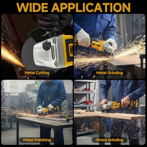 Image of Cordless Angle Grinder 3 /8 inch-16-21V Brushless Motor Battery Grinder Kit, Power Cut Off Tool with 2x4.0Ah Battery & Charger, Grinding Accessories for Metal Cutting, Grinding, Polishing