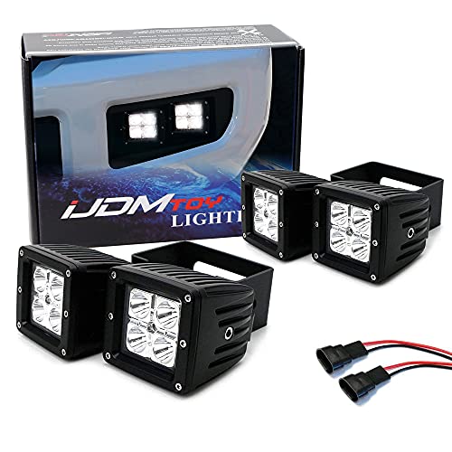 iJDMTOY Dual LED Pod Light Fog Lamp Kit Compatible With 2015-20 Ford F150, 2017-22 F250 F350, Includes (4) 20W High Power CREE LED Cubes, Foglight Location Mounting Brackets, Wiring/Adapter Harnesses