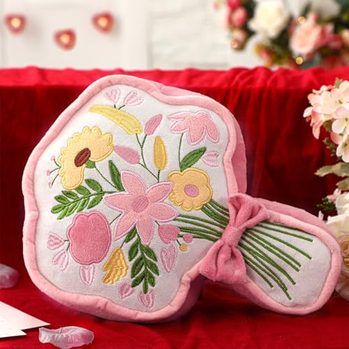 Thyle Embroidered Floral Shaped Throw Pillow with Pink Bow 12.2
