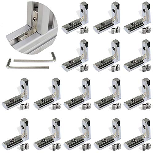 boeray 16pcs 3030 Series Inner L Bracket for Metric European Standard Aluminum Extrusion Profile Slot 8mm- Interior Joint, 16 L Joint + 32 Set Screws + 2 Wrench Tools