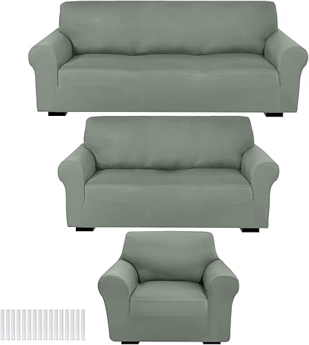 Miniatura 9 de Peryiter Juego de 3 fundas para muebles de sofá, sofá biplaza, sillón y silla, ajuste elástico, sin arrugas, protector de muebles (café café, Marrón