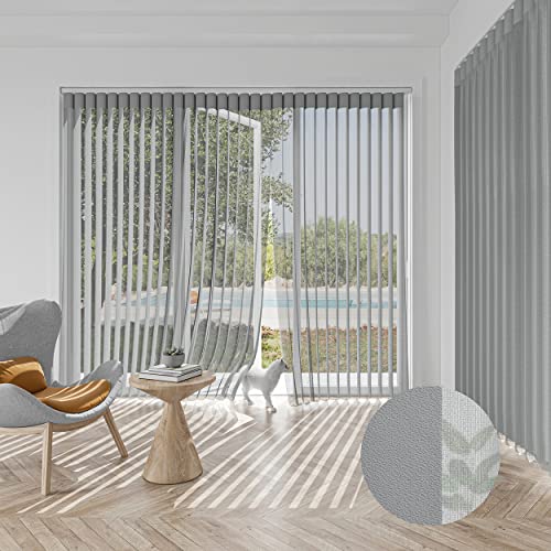 Pasoun Custom Vertical Blinds Shades Cordless Wand Control Adjust Light, Privacy Light Filtering for Patio Sliding Glass Door, Large Window, French Window, Light Grey Blinds, Custom Size