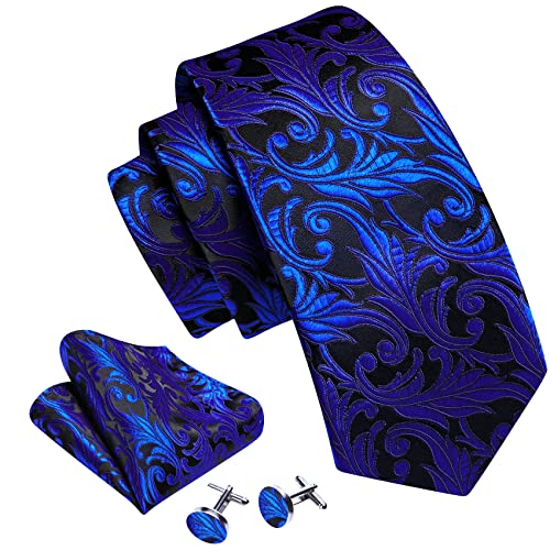 Image of Barry.Wang Paisley Tie Fashion Set Hanky Cufflinks Neckties for Men Woven Silk