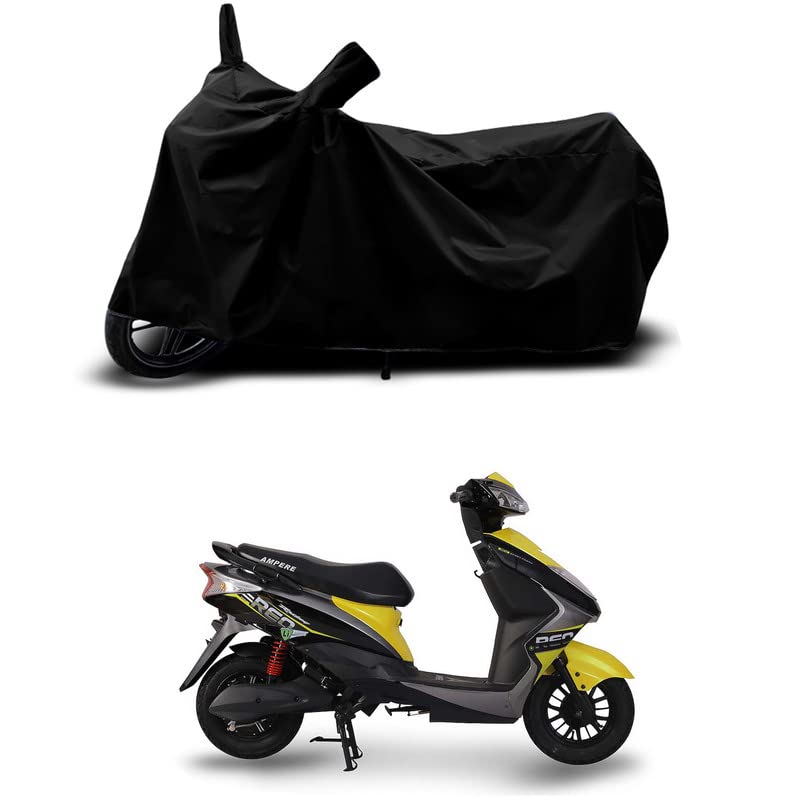 Image of 100% Scratchproof /UV-Rays /Heat Protection /Birds Dropping /Water Resistant /Dust Proof /Waterproof /Full Bike Scooty Two Wheeler Body Cover Compatible for Ampere REO LI All Varients[Black]