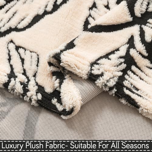 Image of HOKIPO Luxury Plush Sofa Cover Throw for 2 Seater Sofa | Soft Sofa Throw for Complete Sofa Protection, 'Noirea Series' Botanical Leaf (180x250 cm) (AR-6652-D1)