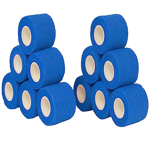 Venda cohesiva autoadhesiva 12 unidades 5cm x 4,5m. Vendas autoadhesivas para crossfit, futbol, fisioterapia y veterinaria. Venda cohesiva apta como vendas para perros. Vendaje marca Vendari. (Azul)