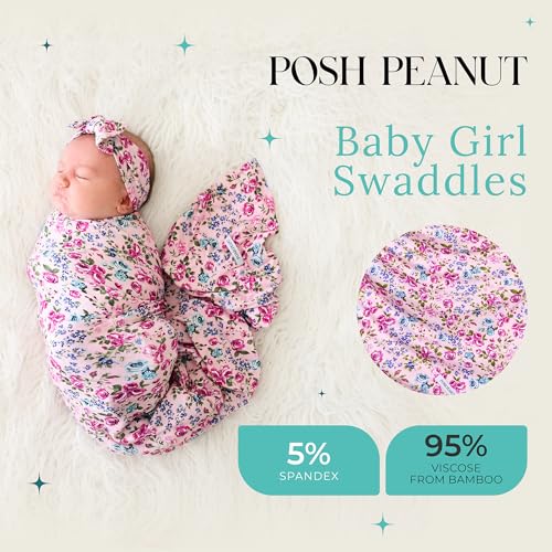 Image of Posh Peanut Soft Baby Swaddle & Headband Set - Viscose from Bamboo Newborn Wrap Receiving Blanket, Nursing or Stroller Cover (Pixie)