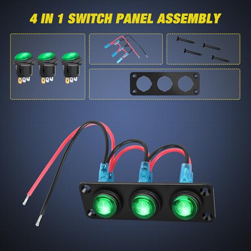 Image of Nilight 3 Gang Rocker Toggle Switch Panel Waterproof | 12V On-Off Switches with Green LED Light three Pin for Automotive Lights Marine Boat Car Camper Truck Vehicles