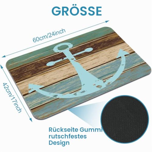 YISUMEI Badezimmerteppich 42x60 cm Badematte Rutschfester Waschbar Absorbierender Badvorleger Schnelltrocknend(Vintage Holzmaserung Anker) – Ansicht 4