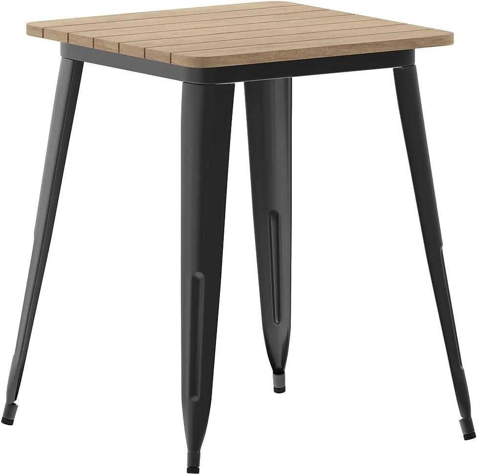 Flash Furniture Declan Commercial Outdoor Dining Table, All Weather Poly Resin Top with Steel Base, 23.75" Square, Brown/Black