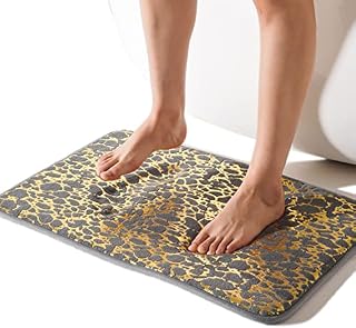 Memory Foam Bath Mat Grey Bathroom Rug 40 x 60 cm, Non Slip Bath Mats Small Bathroom Mat, Gold Stripes Marble Rug Quick Dry Bathmat, Super Absorbent Floor Mat Machine Washable Bath Rug for Shower