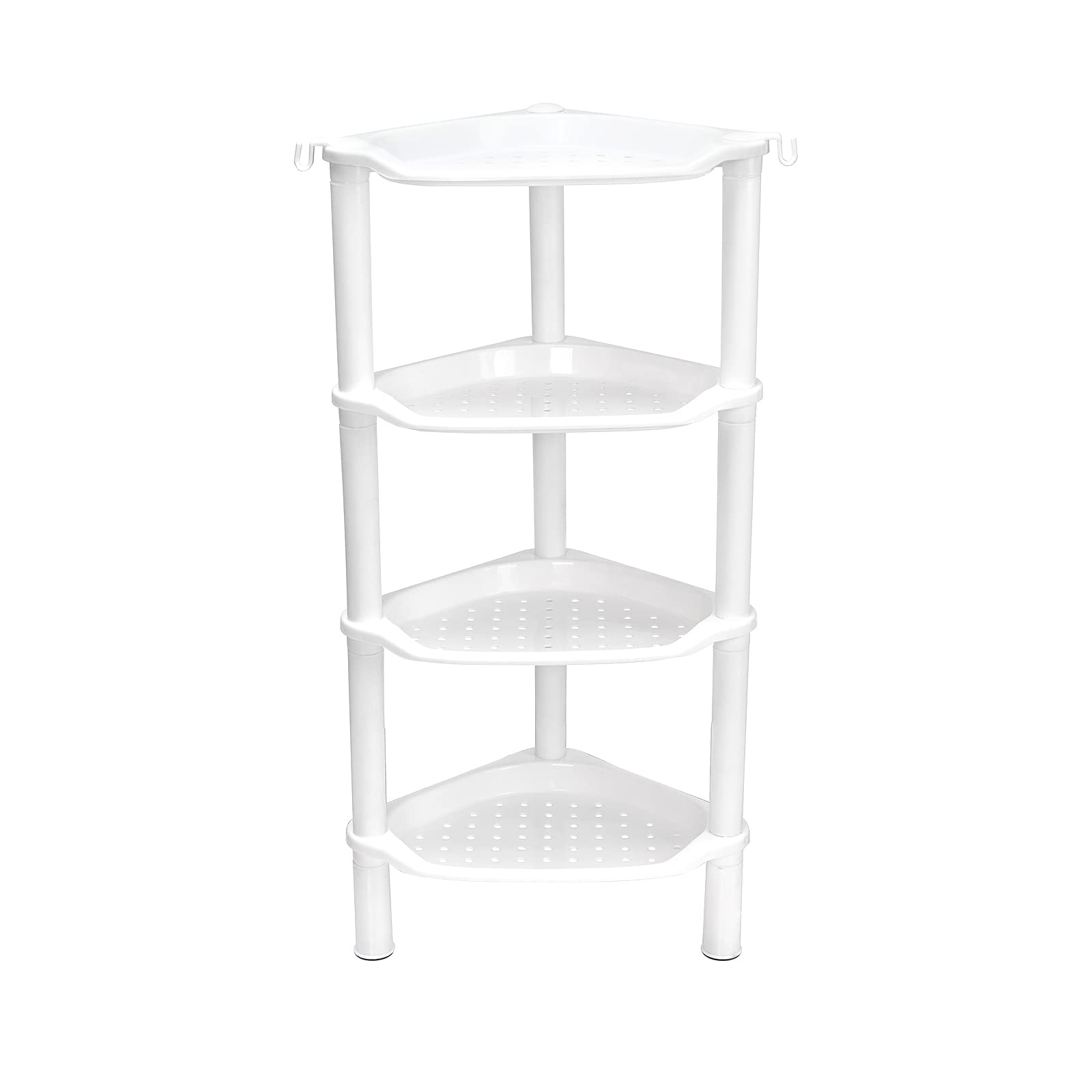 4 Tier Corner Shower Caddy, Rustproof, Plastic Shower Organizer for Bathroom, Bathtub, Shower pan, Bath Accessories Shower Caddies, 13.5 x 10 x 33.5 Inches, White (Round Slot White 4 Tier)