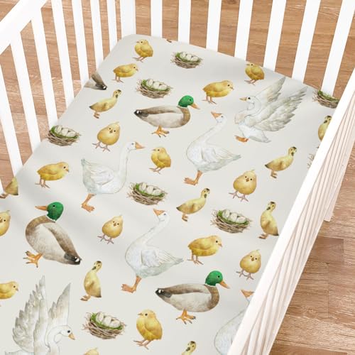 Sábanas bajeras ajustables para cuna de niños y niñas, de 52 x 28 pulgadas, diseño de animales de granja, suave, transpirable, ajustable, para cuna estándar y colchones de niños pequeños