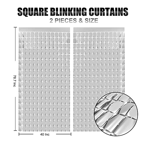 Image of PADELO Silver Shimmer Wall Backdrop, Square Backdrop Curtain,2Pcs 3.3x6.6 Feet Silver Streamer Backdrop for Party Decorations