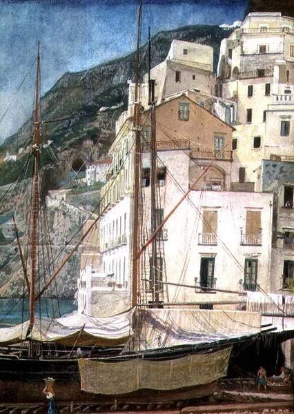 Tableau bateaux port italien Walter Crane pour habiller un grand mur vide