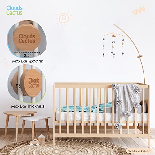 Clouds And Cactus Crib Mobile Arm 33 Inches For Baby Nursery - 100% Natural Beech Wood With Extra Matching Wooden Holder Attachment And Anti Slip Clamping System (Curved) #TOP7