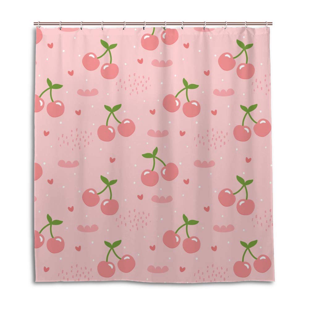 Rideau de douche cerises et cœurs CHEHONG en polyester rose pour salle de bain 183x183 cm