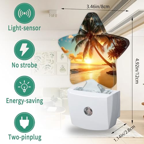 Image of Sunset Beach Plug in Star Night Light, Night Light with Sensor for Kids Nursery Bedroom, Decorative Soft Glow Lamp for Hallway Bathroom, Energy Saving