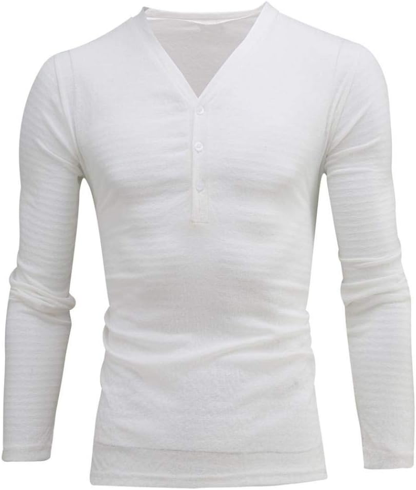 iQKA Men Sexy Deep V Sheer See-Through Henley Shirt Casual
