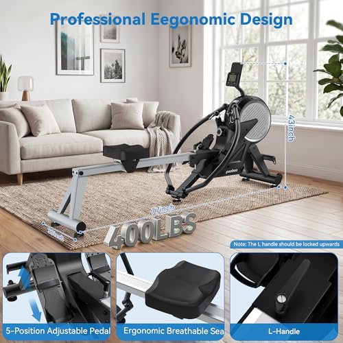 Image of pooboo Rowing Machines for Home, Dual Wind & Magnetic Resistance, Foldable Row Machine 400 LB Weight Capacity, 14 Levels Resistance Quiet Rowers for at Home Exercise, App Supported