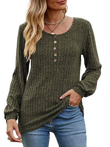 Image of DB MOON Womens Lightweight Sweaters 2026 Long Sleeve Henley Shirt Fall Casual Crewneck Tunic Tops