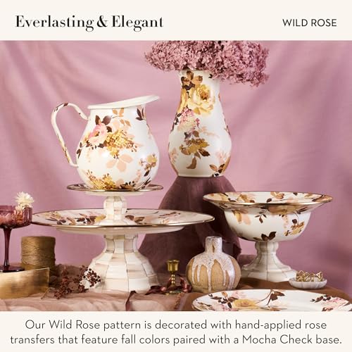 Image of MACKENZIE-CHILDS Pedestal Platter, Large, Wild Rose White