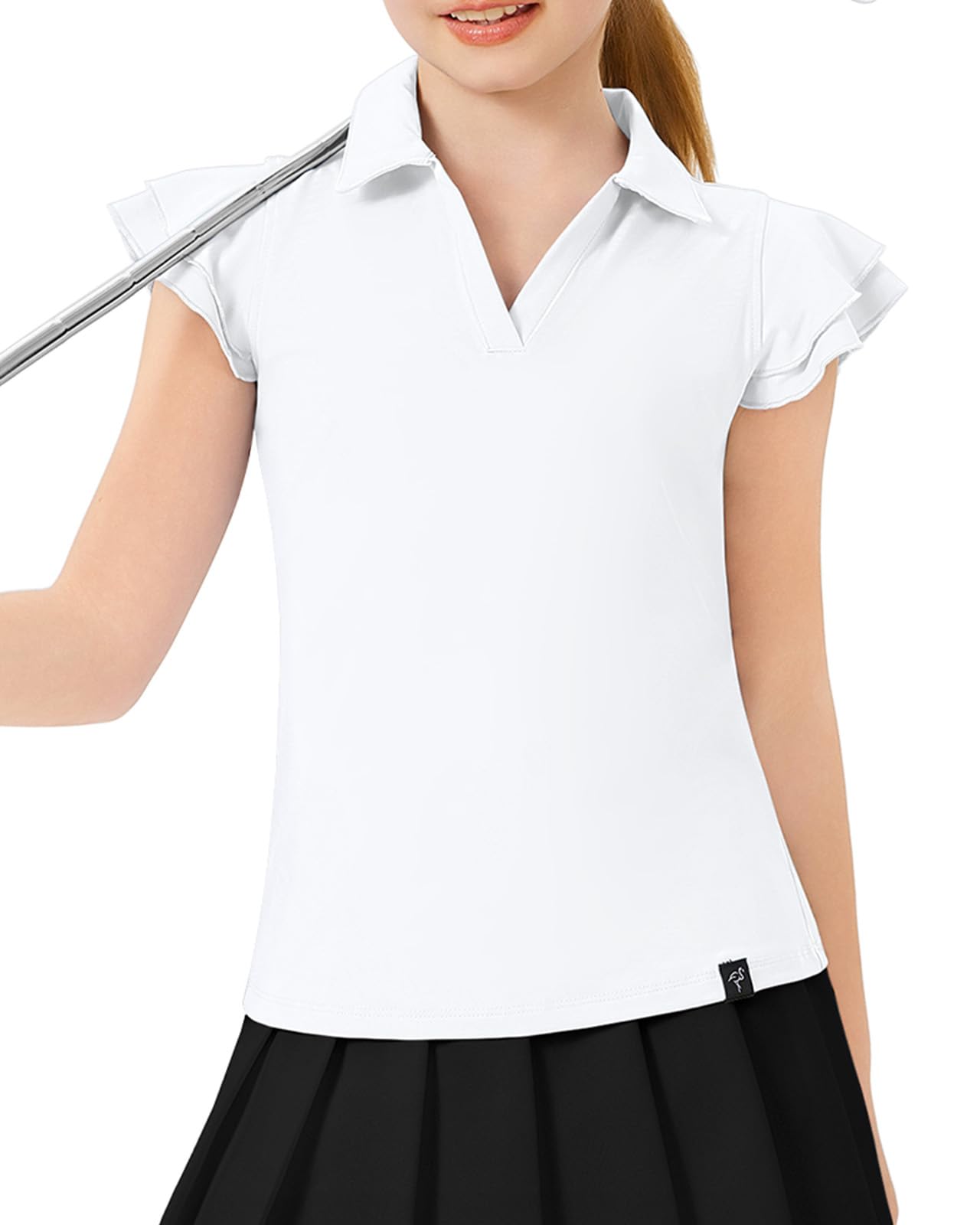 Soneven Tops Teenager Mädchen T-Shirt Bluse Kinder Rüschen Ärmel Tshirt Klamotten Sommer V Ausschnitt Golf Polo Sport Shirt