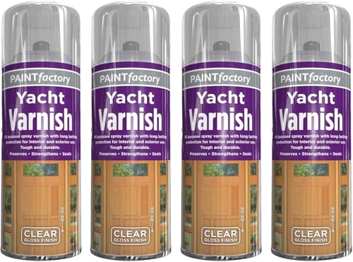 GSV Essentials Clear Gloss Yacht Varnish Spray All Purpose Spray Varnish Paint Satin Finish Wood Color Spray Paint Long Lasting Protection for Interior & Exterior Use 250ml (4 PCS)