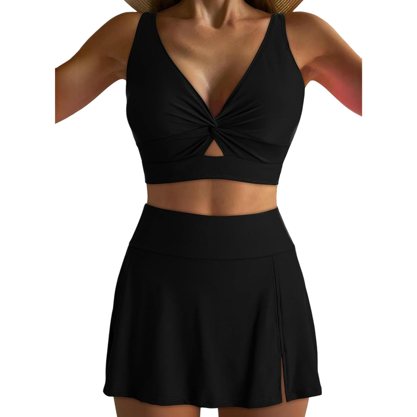 Femme Maillot Bain Femmes Moulées 2 Pièces De Ventre Contrôle Sangles Réglables Robe Bikini Costume Bain-Noir-XL