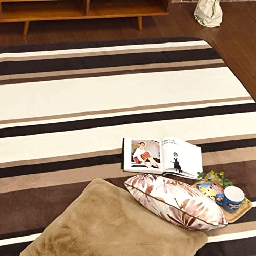 StorePocket ラグ カーペット ラグマット 洗える 抗菌 防臭 防ダニ 1.5畳 約130×185cm ブラウン ストライプのふんわり柔らかフランネルラグ 低ホルムアルデヒド ホットカーペットカバー 長方形 ランド LANDⅡ