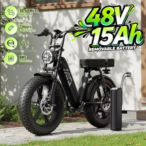 Image of TST Electric Bike for Adults, 48V 15Ah Battery for Urban Cycling, Fat Tire | 1500W Peak Motor, Dual Suspension ,7-speed Gears, 3 Working Modes, Suitable for Commuters and Beginner Cyclists, Powerful